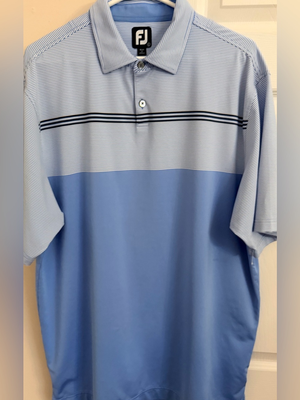 FootJoy Polo Shirt Size L Blue Nautical Striped Performance Active Golf